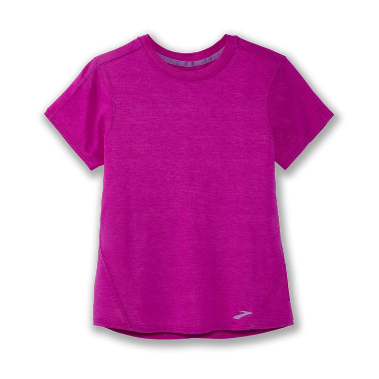 Brooks Distance Short Sleeve Running Shirt - Women's - Heather Magenta (40961-PNYK)